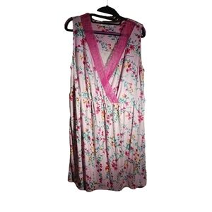 DREAMS CO Floral Sleeveless Lace Trim Nightgown Pink Ladies Plus size 18-20 LG